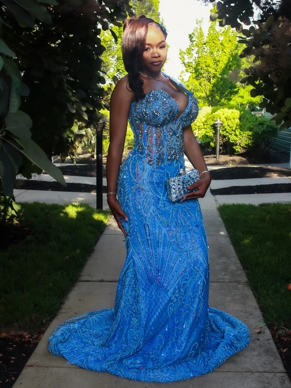 ByKeerah - Handmade Embellished Blue Evening/Prom Gown for Women